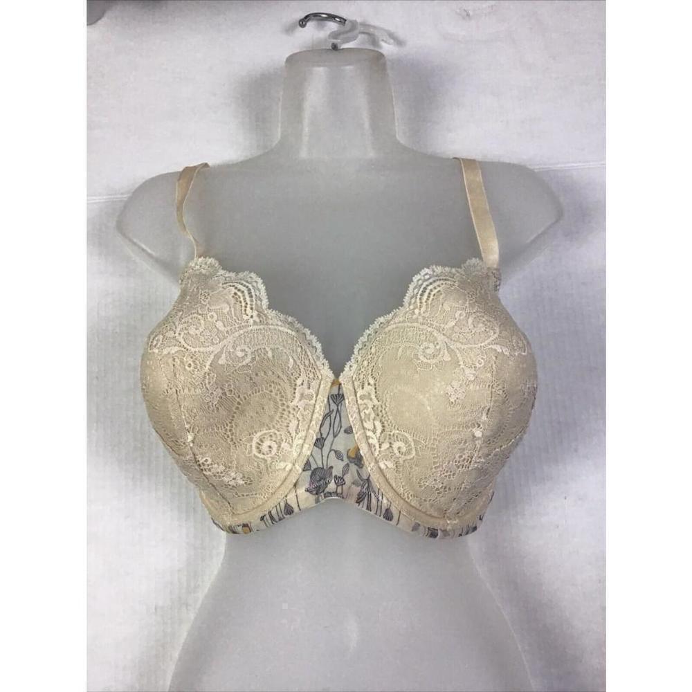 ThirdLove Women’s 40D In Bloom Demi Bra Beige Lace Cups Blue Floral Back Plus